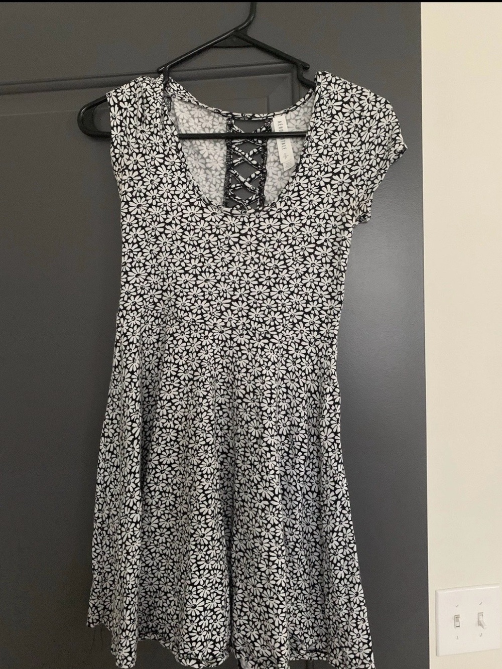 Aeropostale Black and White Floral Lace-Up Mini Dress